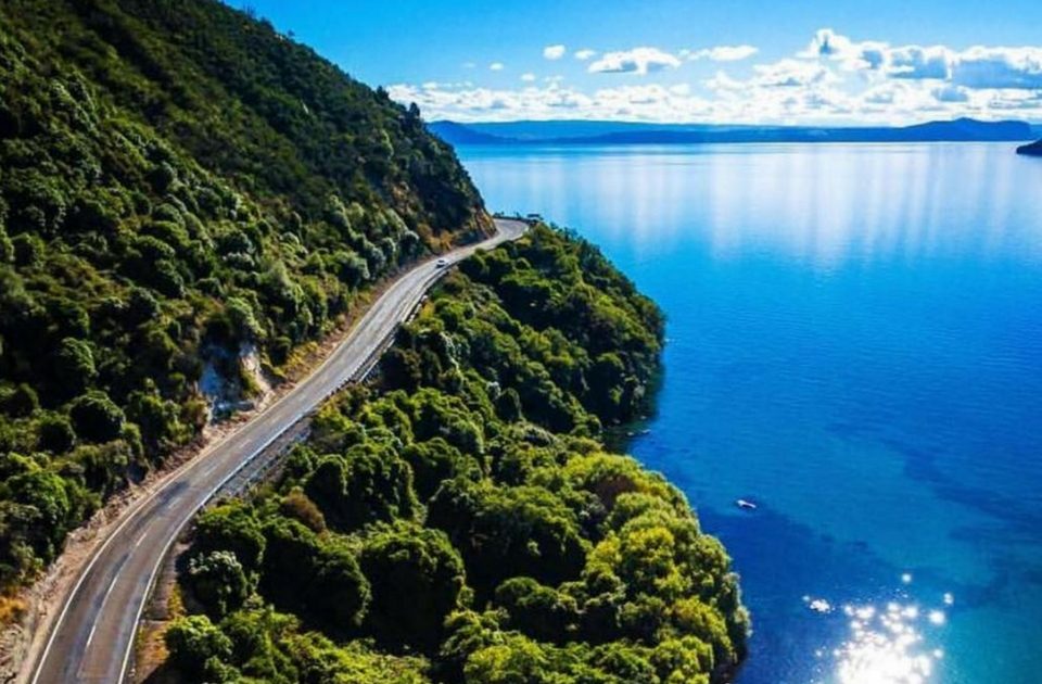 Lake Taupo road — winding coastal road above the lake